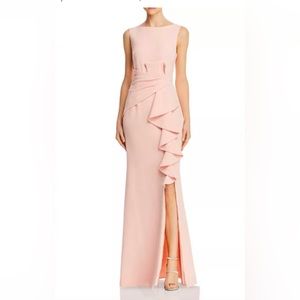 Eliza J Blush Sleeveless Cascading-Ruffle Gown size 14